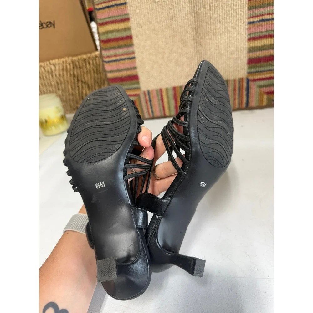Impo Eden Black Stretch Multi Strap Memory Foam Kitten Heel Sandals 8.5M